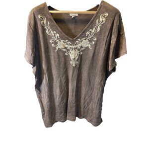 Xcit USA Brown V Neck Short Sleeved Top Sz 2X